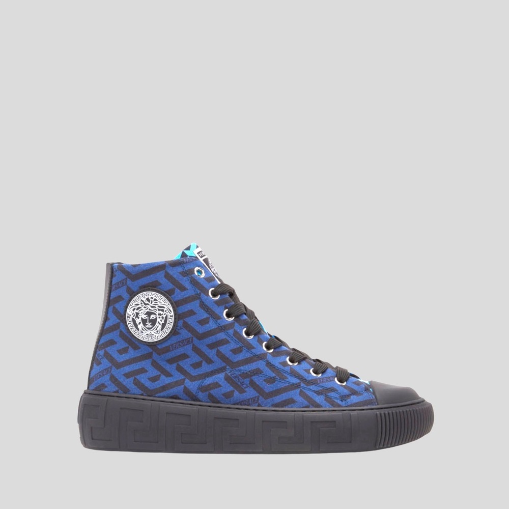 🆕 👟 VERSACE Blue Greca High-Top Sneakers 💫 Size: EU 41 Color: Black/Blue